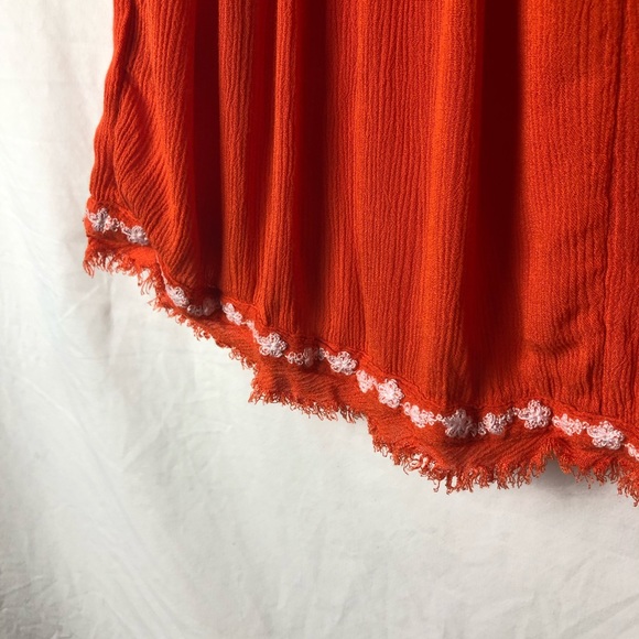 Free People Orange Boho Diamond Embroidered Sleeveless Tunic Top Size Small - Picture 7 of 7